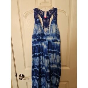 No Boundaries Junior Women Blue White Tie Dye Crochet Summer Dress (7-9) Medium